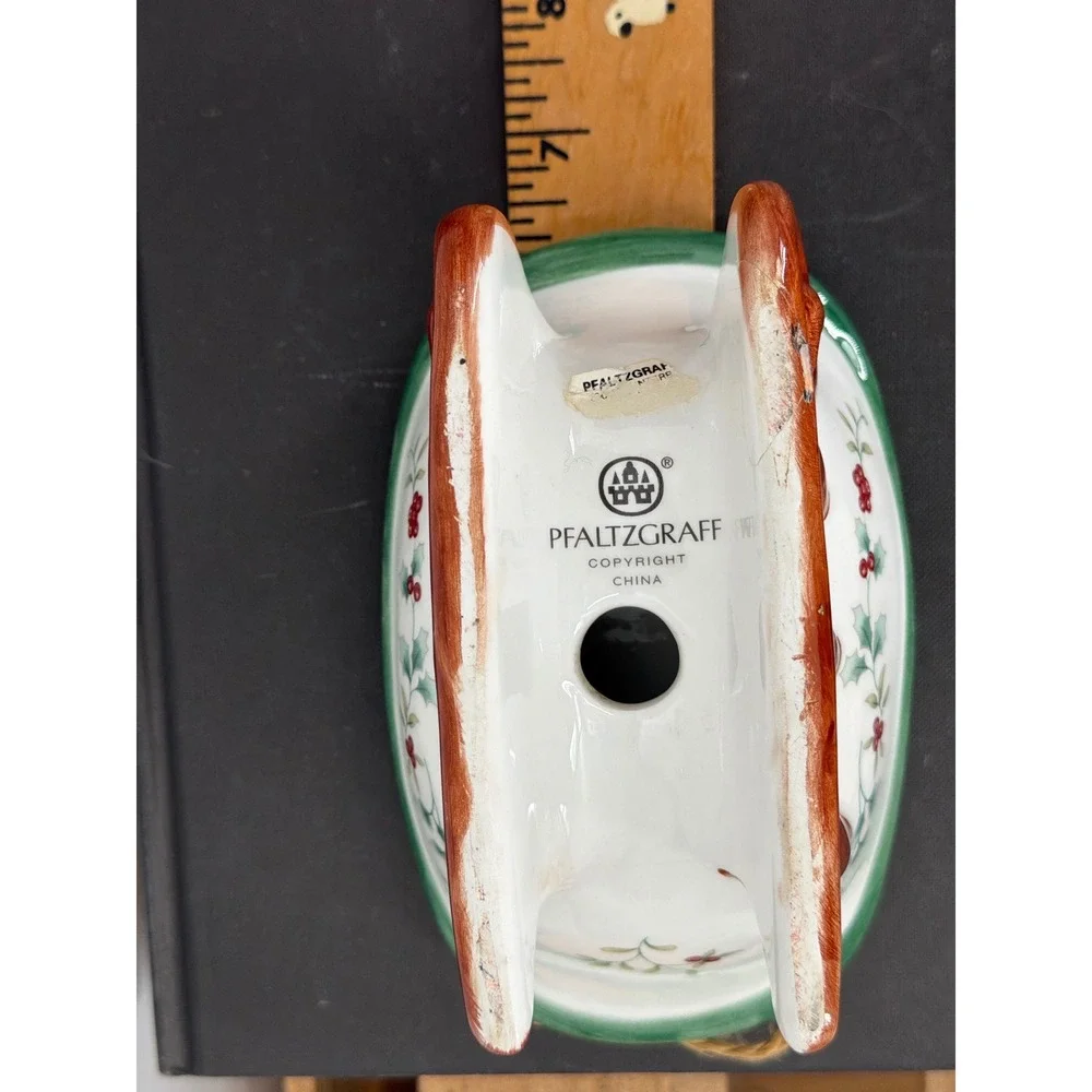 Pfaltzgraff Winterberry Ceramic Sleigh Soap Dish Christmas Holiday Decor 7 Inch